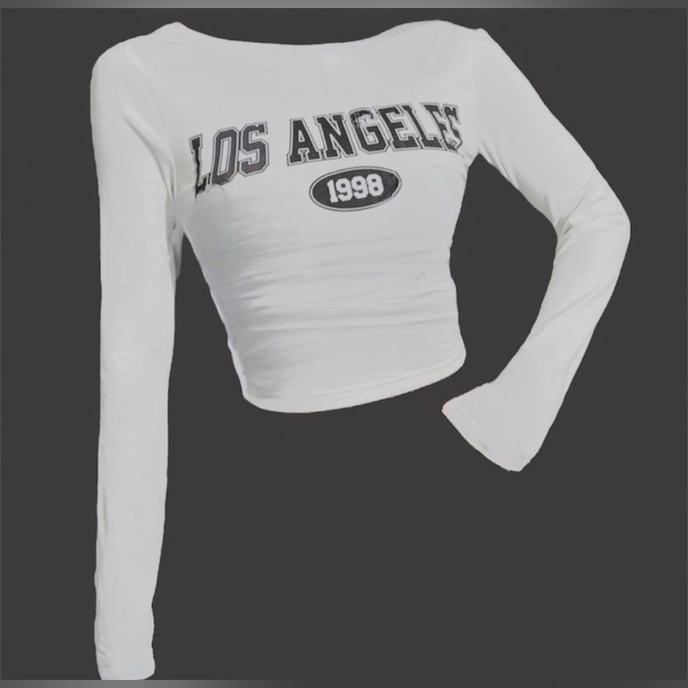 Women’s Plus Size White Long Sleeve “Los Angeles 1998” Graphic Crop Top 3XL